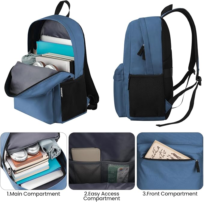 ZUBOND Unisex Backpack for School & Travel - Lightweight Laptop Backpack Fits 15.6 Inch Notebook, Water Bottle Pocket - Ideal for Teens, College Students, Adults