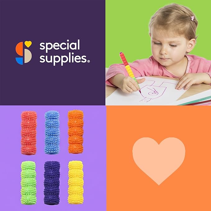 Special Supplies Spiky Pencil Grips for Kids and Adults Colorful Holders for Handwriting, Drawing, Coloring - Ergonomic Right or Left-Handed Use - Reusable (50-Pack)
