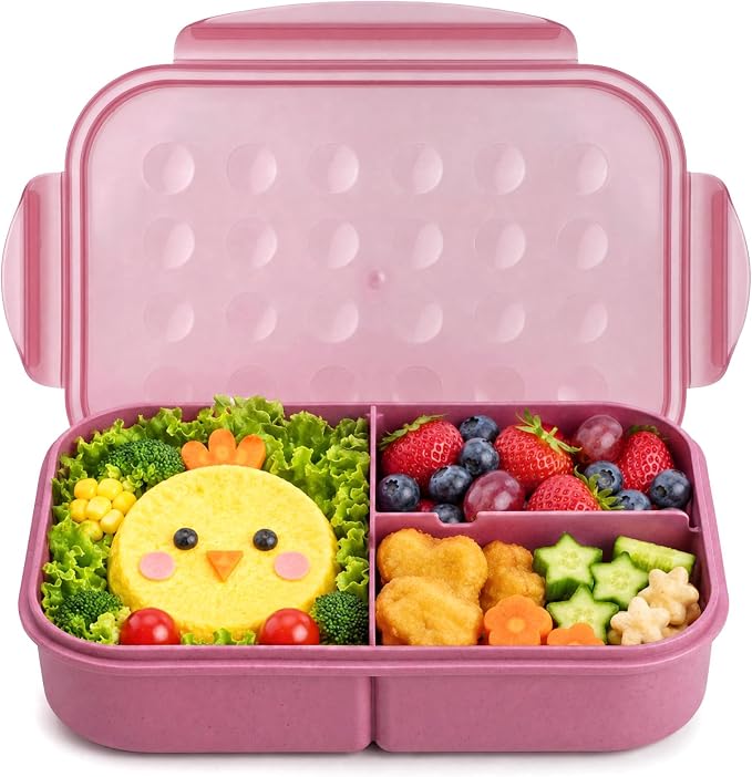 MISS BIG® Bento Lunch Box for Kids, 1150ml, 3 Compartments, Rose Pink | Rose pink kids lunch box for school, daycare, snacks, light meals, picnic food, and daily carry.