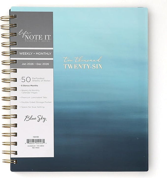 Blue Sky Life Note It 2026 Weekly and Monthly Planner Notes, January 2026 - December 2026, 7" x 9", Flexible Cover, Durable Twin Wire Binding, Storage Pocket, 50 Perforated Notes Sheets, Marina
