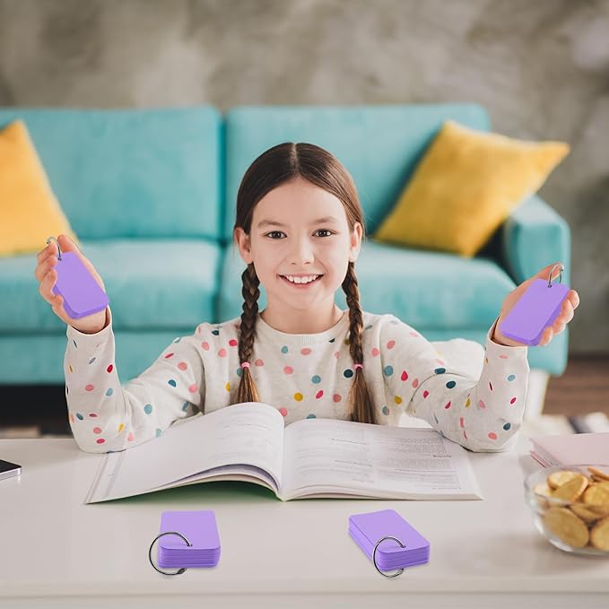 300 Pcs Index Cards with Ring, 2" x 3.5" Purple Blank Flashcards for Studying, Vocabulary, Memos, Bookmark,Greetings (Purple)