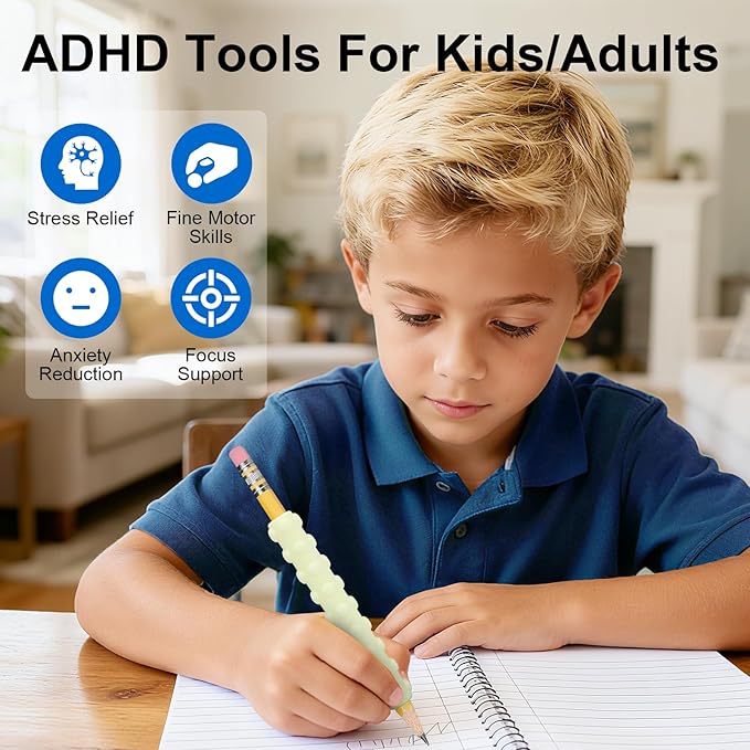 Sensory Pencil Grips for Kids 4 Pack, Quiet Classroom Fidget Toys, Textured Silicone ADHD & Autism Calming Tools, Anxiety Relief Item for Adults & Teens, Christmas Stocking Stuffers Gifts