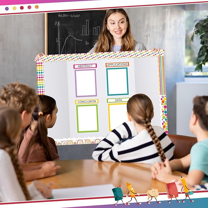 Fuyoooo 90 Pcs Science Fair Board Supplies 60 Trim Scalloped Bulletin Board Borders 24 Presentation Board Subtitles 6 Science Fair Titles for Classroom Display Boards(Colorful)
