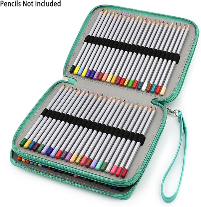 BTSKY Deluxe PU Leather Pencil Case For Colored Pencils - 120 Slot Pencil Holder with Handle Strap Handy Colored Pencil Box Large(Green)