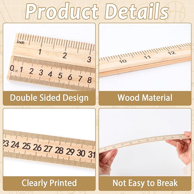 gisgfim 12 Pack 39 Inches Wood Double Sided Meter Stick Yard Stick Wood Economy Meterstick Wooden Ruler 100 Centimeters Measuring Yardstick Bulk School Classroom Home Office Kid Measuring Tailor Craft