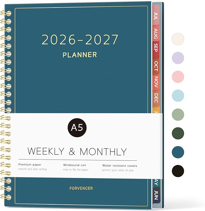 Forvencer Academic Planner 2026-2027, Weekly & Monthly Calendar Planner, July 2026-June 2027, 6" X 8" Daily Agenda Book, Flexible Cover Notebook, College School Teacher Student Organizer A5, Dark Blue
