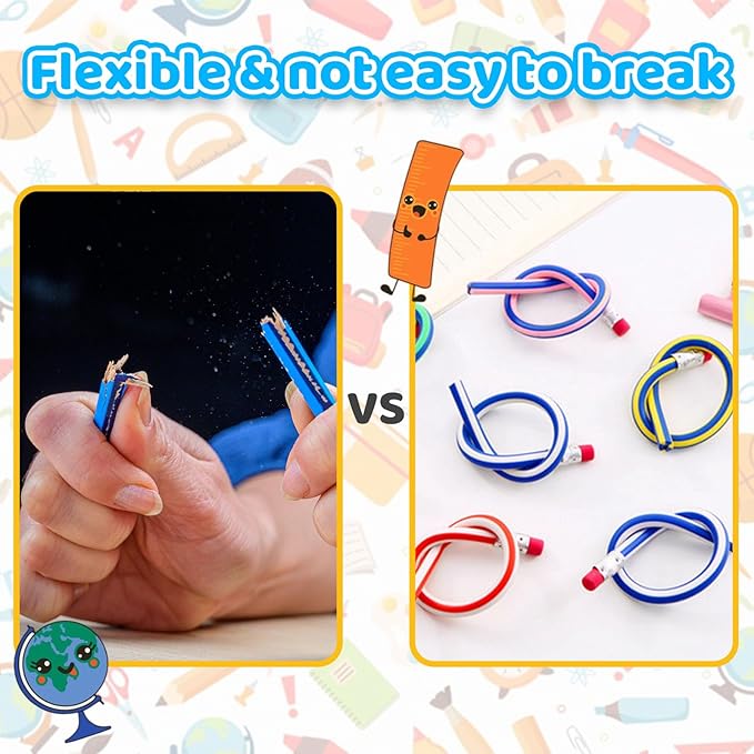 45 Pieces Flexible Soft Pencil,Colorful Stripe Rubber Pencils,Magic Bendable Pencils with Erasers for Kids Students Gift,School Supplies
