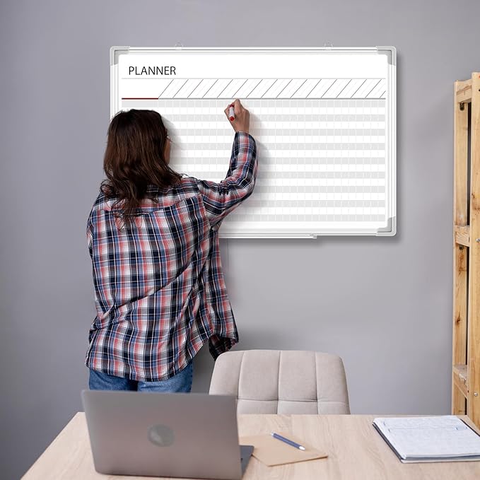 Lincia Aluminum Frame Dry Erase Board with Lines, Double Sided Wall-Mounted Whiteboard for Scheduling, to Do Lists & Weekly Planning, Reusable Calendar for Home & Work(Make Ready Board,36"x24")