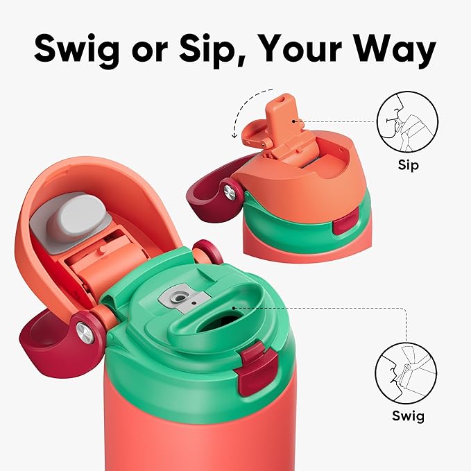 ENCOOL Leakproof Insulated Water Bottle with Straw Dual-Sip Water Bottle Bag-Safe Design for Work, Commute & Gym – Keeps Drinks Cold All Day, 24 oz, Coral Red