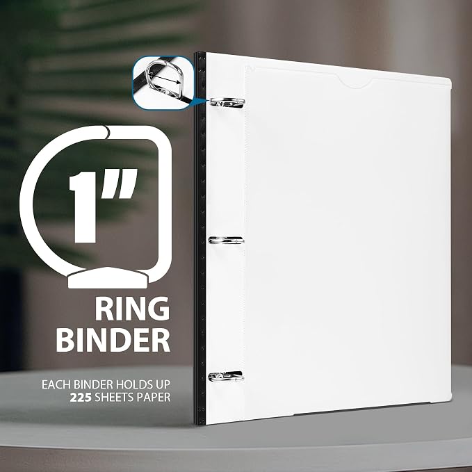 WOT I 1 Inch Telescoping 3 Ring Binder 4 Pack, Expandable Flexible Binder with Customizable Front Cover & Clear Catalog Pocket, Holds 8.5"x11" Paper, School Office Supplies, White