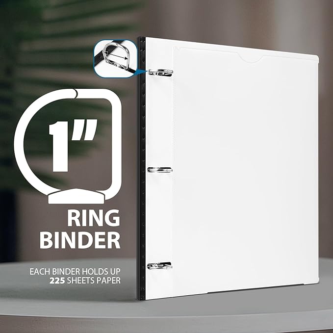 WOT I 1 Inch Telescoping 3 Ring Binder, Expandable Flexible Binder with Customizable Front Cover & Clear Catalog Pocket, Holds 8.5"x11" Paper, School Office Supplies, White