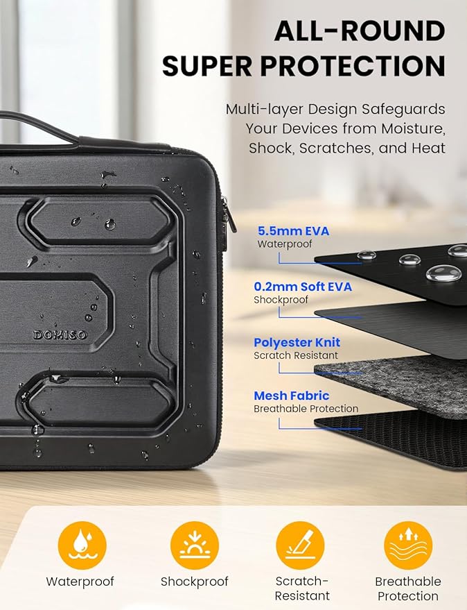 DOMISO Laptop Hard Case 14-14.4 inch Waterproof Shockproof Hard Shell Laptop Sleeve with Handle & Storage Pocket, Compatible with MacBook, HP, Dell, Black