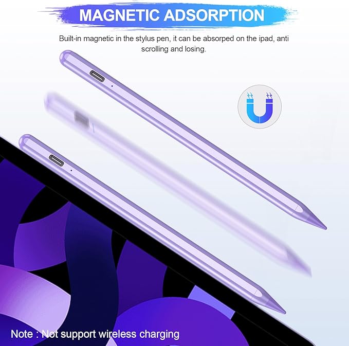 Stylus Pen for iPad A16/10th/9th Generation, 10Mins Fast Charge for Apple Pencil&iPad Pen, Compatible with iPad A16/10th/9th/8th/7th/6th/Pro 13''11''M4/12.9 inch/Air 11'' 13'' M3/M2/Mini 6/5, Purple