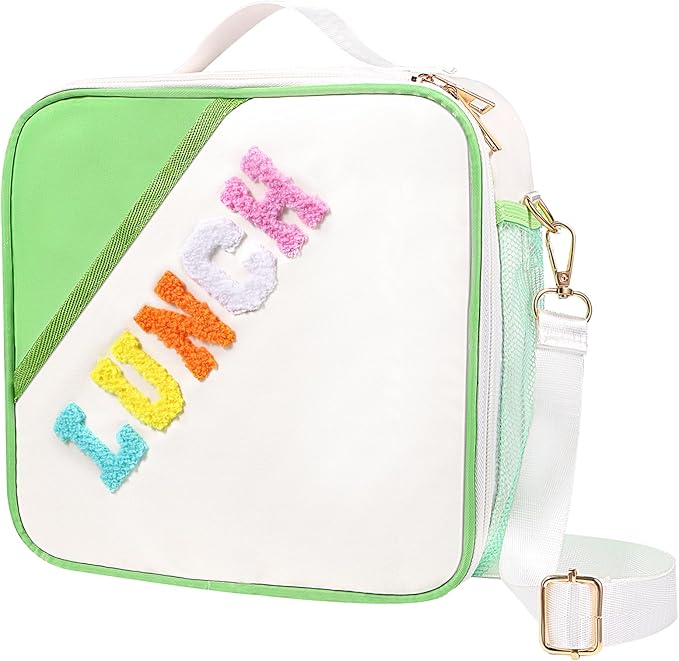 Nsrzua Lunch Bag Kids,Insulated Lunch Bag With Adjustable Shoulder Strap,Reusable Lunch Bag for Kids, Girls,Boys, lunch Bag Women,Preppy Lunch Box for School,Travel, Picnic (green)