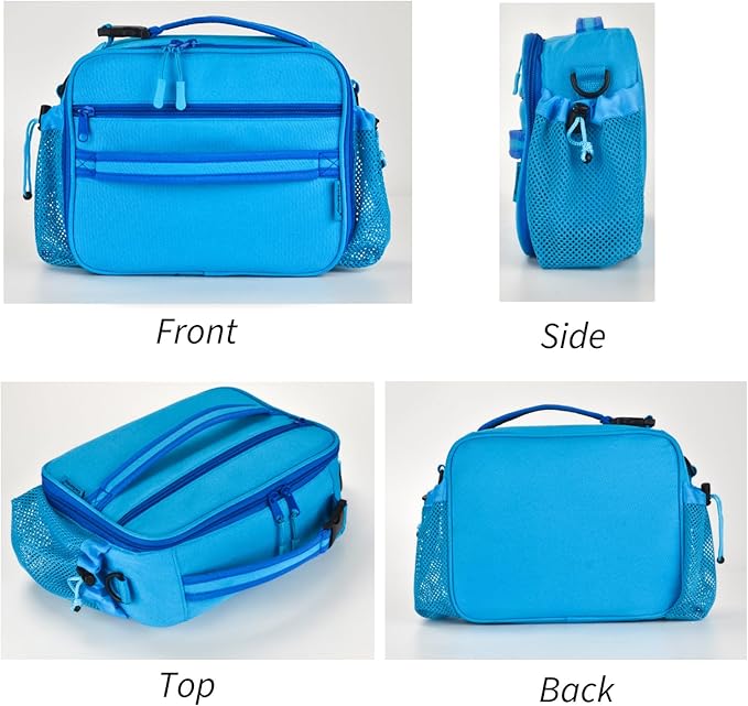 Cerbonny Kids Lunch Box For Girls & Boys, Insulated Lunch Bag With Double Bottle Holder & Freezable Liner (Blue)
