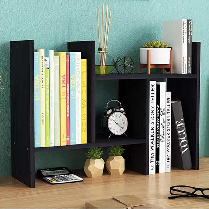 ShellKingdom Desk Shelf Organizer, H-Shaped Desktop Shelves, Adjustable Desktop Corner Shelf, Bookshelf Storage Rack and Cubicle Decor for Desk, Tabletop, School, Office, Dorm Desk Organizer - Black