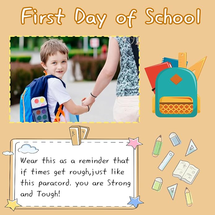 Back to School Gifts Mommy and Me Bracelets Kindergarten School Supplies | Back to school bracelet set of 2, paracord with sliding knot, includes keepsake card and jewelry box