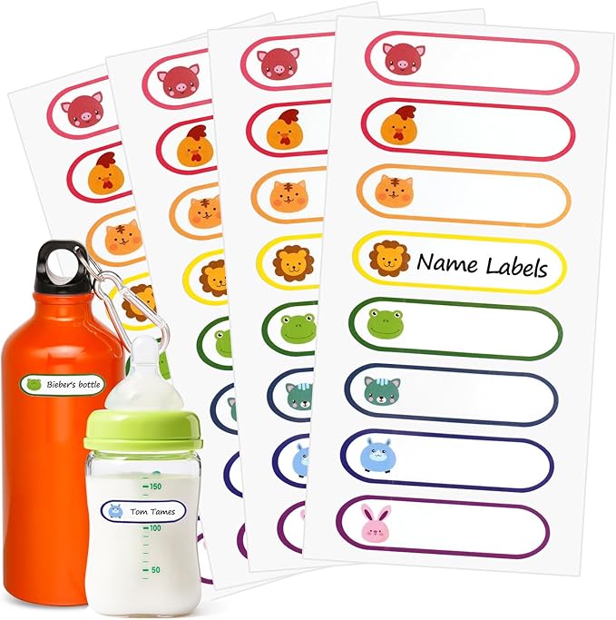 Name Label Stickers for Kids Toddlers School Stuff Supplies & Daycare Baby Bottles, Waterproof and Washable Back to School Name Labels - Easy Peel and Stick,Pack of 136.