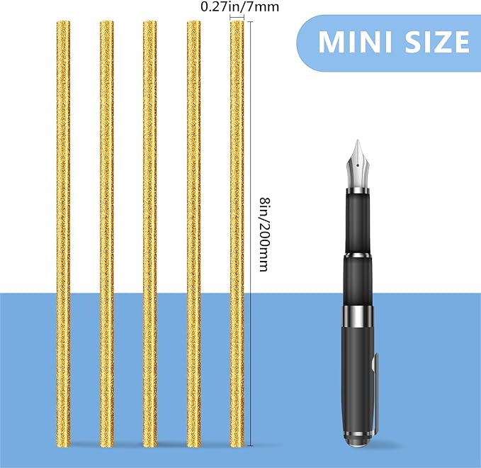 Manarty Glitter Gold Hot Glue Sticks, 24PCS Mini Size 0.27" Dia x 8" Long Hot Melt Glue Stick Colored, All Temperature Adhesive EVA Glue Sticks for Repairing Sealing Stamp DIY Art Craft Decoration