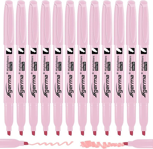 Cgerma Pink Highlighter 12 Pack, Mild Pastel Color, Chisel Tip Highlighters, Quick-Drying, Cute Aesthetic Markers for Journaling, Study, School Office Supplies