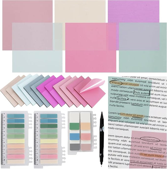 Vuzvuv 1120 Sheets Transparent Clear Sticky Notes with Pen,3x3 Inch Bulk Translucent Sticky Notes Set for Bible Tabs, Book Tabs, Office School Supplies(Purple Pink)