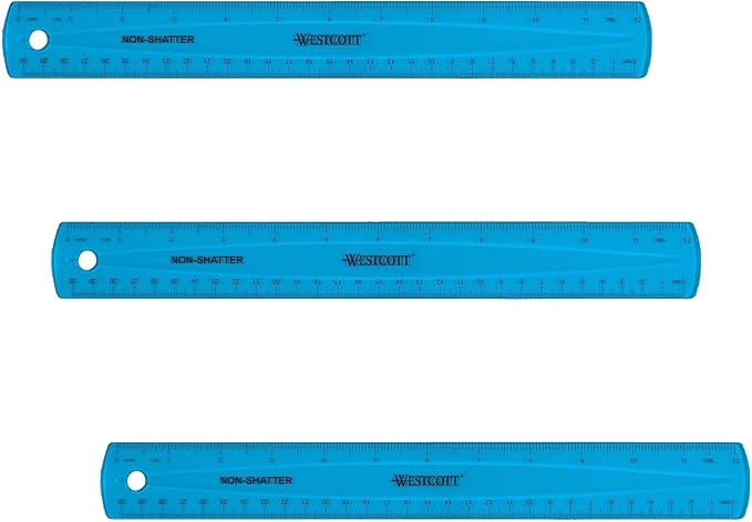 Westcott Shatterproof Ruler, Assorted Translucent Colors, 12" (Pack of 3)