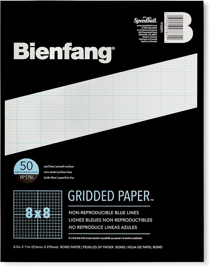 Bienfang Designer Grid Paper Pad, 8x8 Cross Section, 8.5 x 11 inches, 50 Sheets