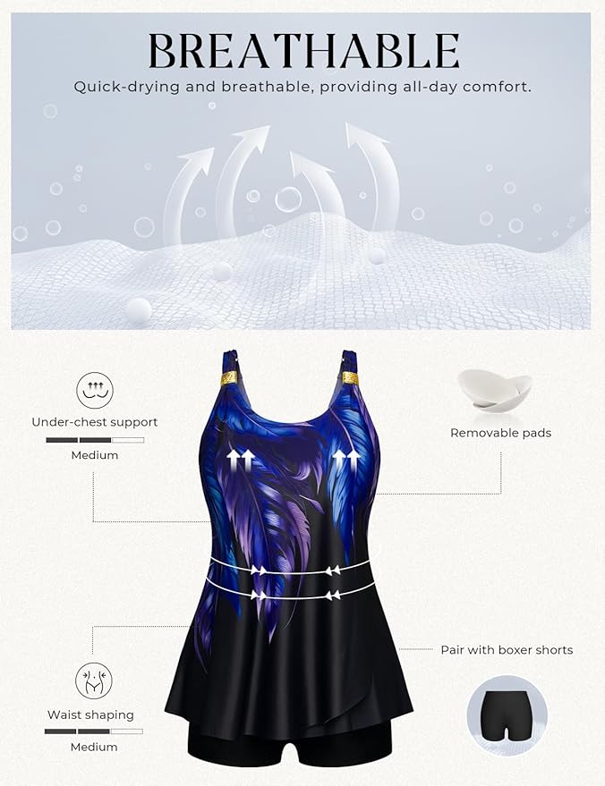 Hanna Nikole Womens Tankini Swimsuits 2 Piece Bathing Suit Flowy Ruffle Tankini Tops with Swim Shorts