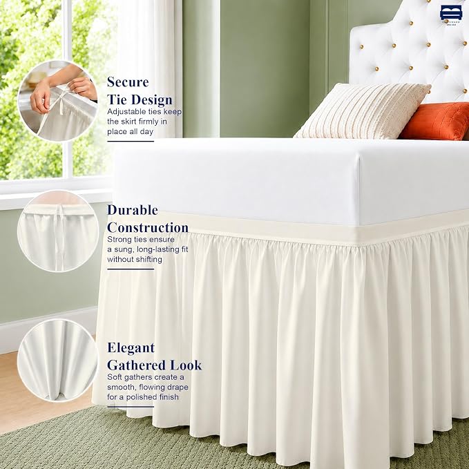 Cottingon Dorm Room Bed Skirt, 100% Microfiber, Ivory, Twin XL-50 Drop
