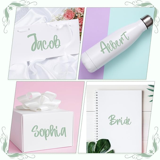 UV DTF Cup Wrap Letter Stickers Vinyl Decals,Sage Green,6 Sheets | Personalized Name Stickers for Water Bottles Tumblers, Waterproof UV DTF Alphabet A-Z Stickers for 14-45oz Mugs DIY Craft