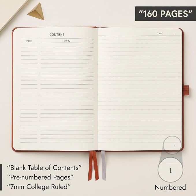AHGXG Lined Journal Notebook, 160 Numbered Pages, A5 Size (5.7'' x 8.3'')