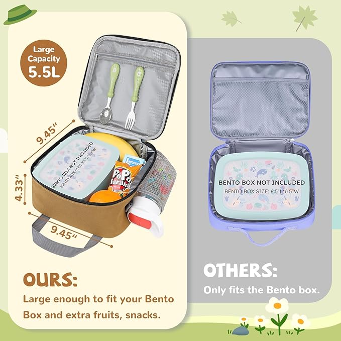 REDSHELL Tactical Lunch Box Kids, Large Insulated Lunch Bag for Boys Girls, Cooler Lunchbag, Square Toddler Lunchbox, School Daycare Lunch Tote Pail with Water Bottle Holder Shoulder Strap, Brown