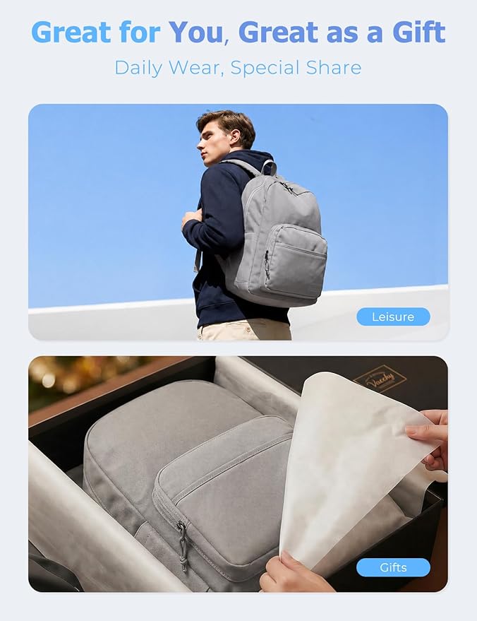 VASCHY School Backpacks, Lightweight Bookbag Schoolbag for Boys Girls Casual Basic Simple Daypack for Men Women Gray