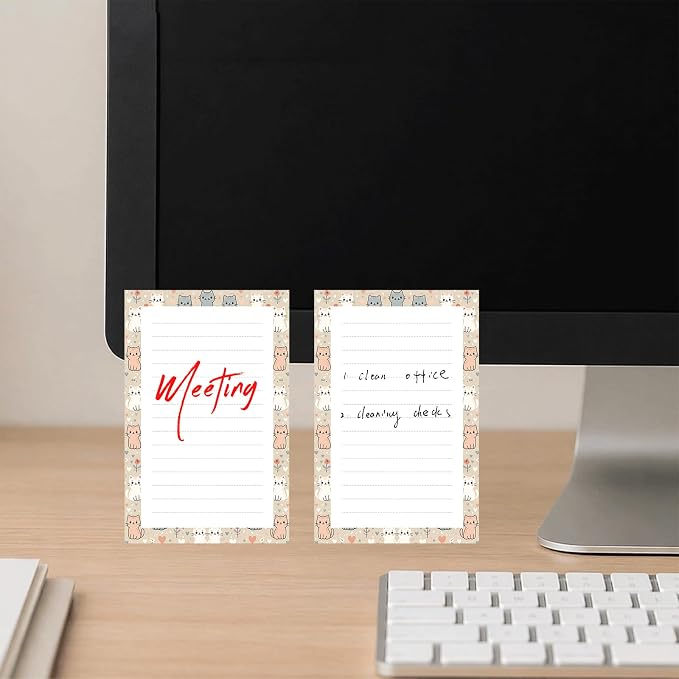 Lined Sticky Notes 4x6 in, 2 Pack Large Cute Notepads with Lines, Bright Post Memo Note Pads Big Rectangular Sticky Notes for Office Cute Cats Heart