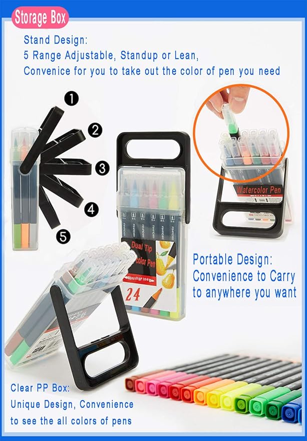 Dual Tip Markers for Kids, Washable Markers Set, Art Marker with Stand Portable Box, Gift For Kids (24 Colours)
