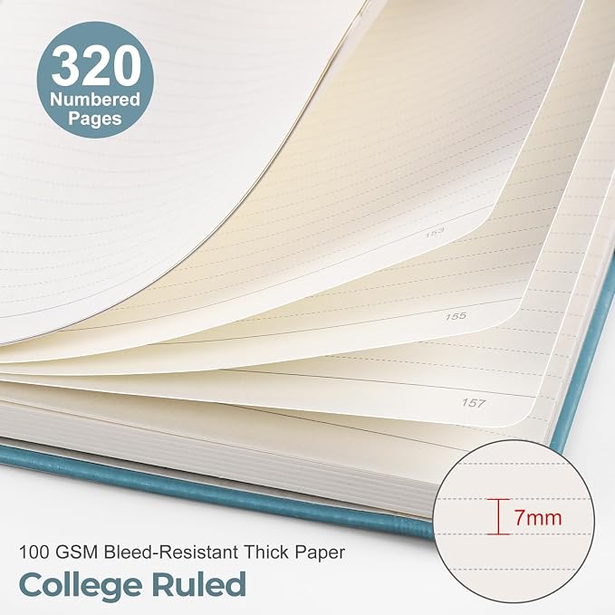 EMSHOI Lined Journal Notebook, 320 Numbered Pages, A5 Size (5.7'' x 8.3'')
