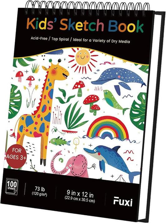 Sketch Book for Kids, 9" x 12" Kid Sketchbook, 100 Sheets (73lb/120gsm) Thick Drawing Paper for Kids, Spiral Sketch Pad for Kid, Easter Basket Stuffers.