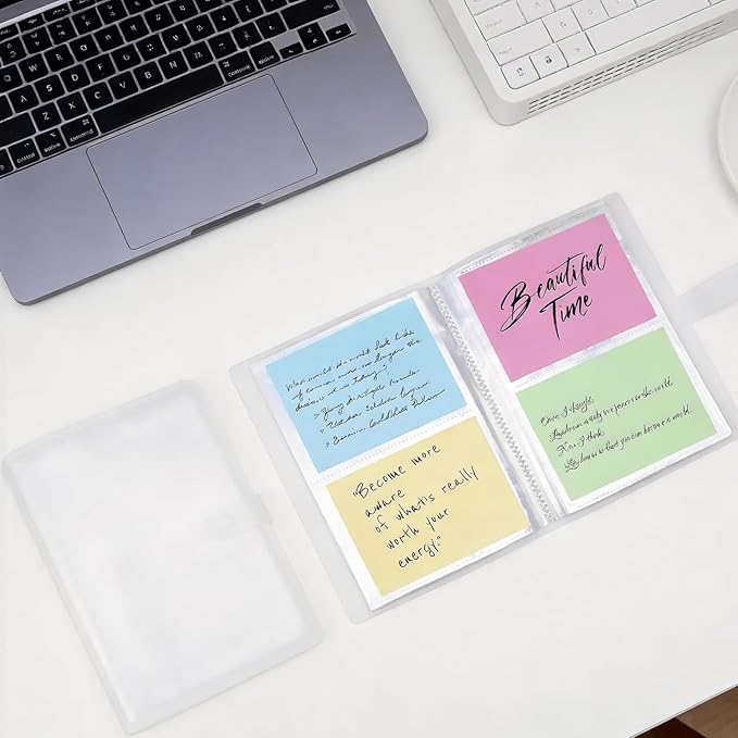 4x6 Index Card Holder Binder, Clear Flash Card & Recipe Card Organizer with 50 Double-Sided Sleeves, Holds up to 200 Cards for Study, Presentation & Kitchen Recipes