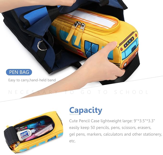 LEDAOU Cute Pencil Case for Kids Girls Boys Pencil Pouch kawaii Pen Pencil Box Bag Holder for School Students (Yellow School Bus)