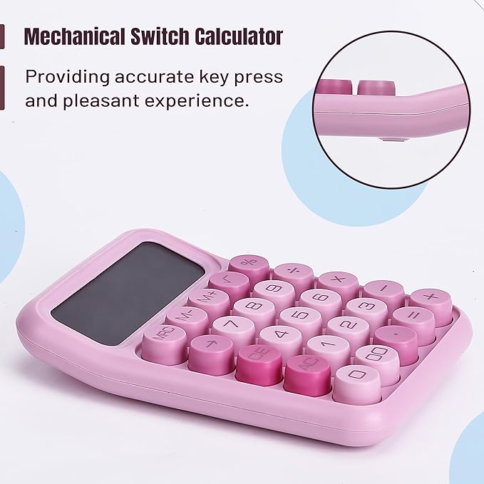Mr. Pen- Mechanical Switch Calculator, 12 Digit Large LCD Display, Pink with Big Buttons, Mechanical Switch Calculator for Home, School, Office