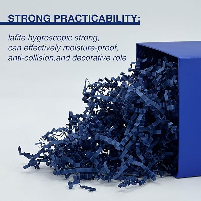 1LB Crinkle Cut Paper Shred Filler for Gift Box Bag and Basket On Father's Day(Navy Blue）