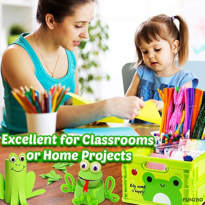FUNZBO Arts and Crafts Supplies for Kids -Toddler Craft Kits with Glue Stick Pipe Cleaners Popsicle Stickers Construction Paper Pom Poms & Googly Eyes, Birthday Gifts for Girls Age 4+