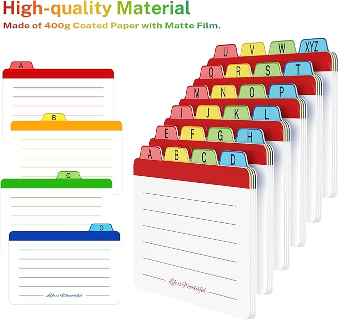 Neando 5 x 8 inches Index Card Dividers, Alphabetical Tabbed Index Cards Guides, Colored Note Cards, File and Recipe Guides with Alphabetical Tabs, Assorted Colors, 24 Counts, A-Z Guide