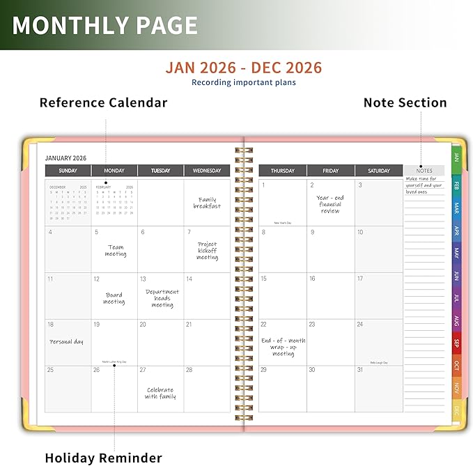Planner -2026, Hardcover Weekly & Monthly Calendar Planner, January 2026 - December 2026, 6" x 8", Daily Agenda Book with Colorful Tabs, College Organizer Notebook, School & Work Supplies for Student Teacher Classroom