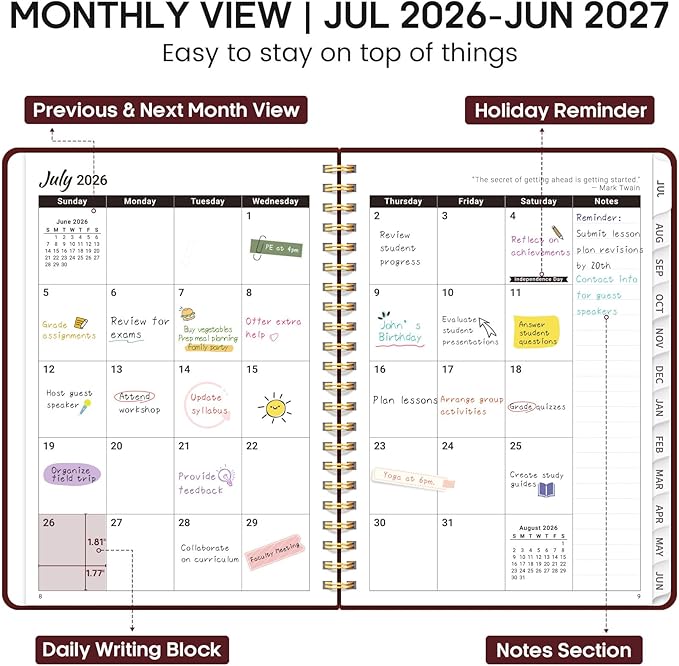 8.5" x 11" Academic Planner 2026-2027, Weekly & Monthly Calendar Planner Book, July 2026 – June 2027, Large Hardcover Organizer with Tabs, Perfect for Teachers, Students, Women & Men – A4, Burgundy