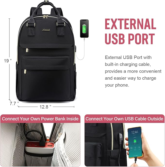 LOVEVOOK Laptop Backpack for Women Men, 17.3 Inch Laptop Bag with USB Port Fashion Waterproof Backpacks Teacher Nurse Stylish Travel Bags Vintage Daypacks for College Work