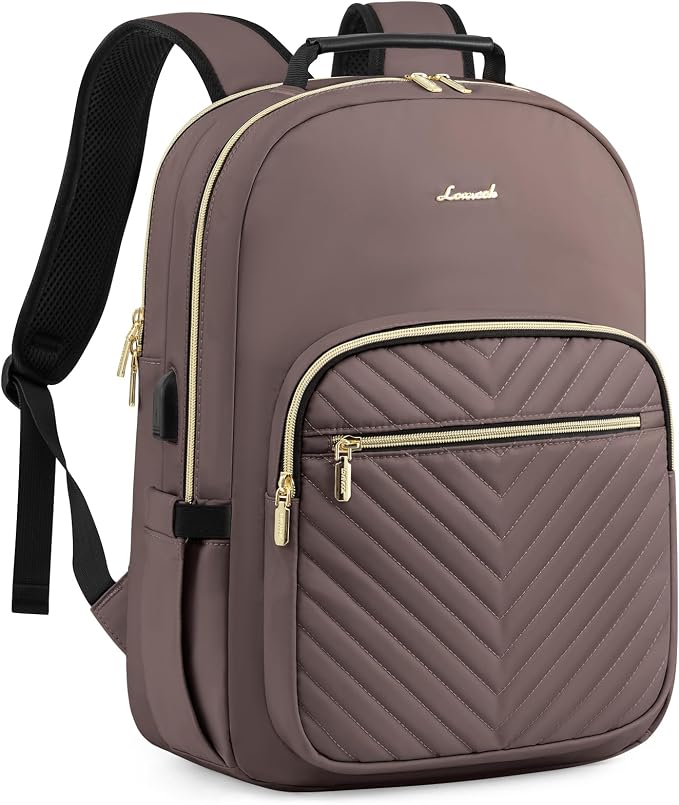 LOVEVOOK Laptop Backpack for Women, Large Capacity Travel Computer Work Bag with 17-inch Laptop Compartment, Business Nurse Backpack Purse, Hiking Outdoor Carry On Backpack, Brown