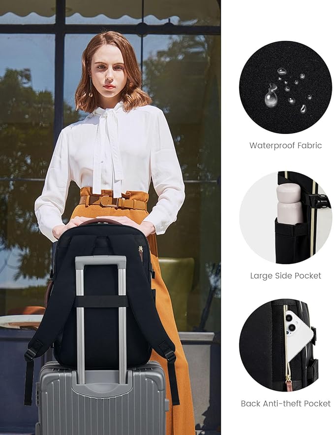 LOVEVOOK Carry On Travel Backpack For Women, 50L TSA Personal Item Backpack Flight Approved, Travel Bag for Airplanes Fit 18 Inch Laptop, Business Weekender Overnight Waterproof Daypack with 3 Cubes