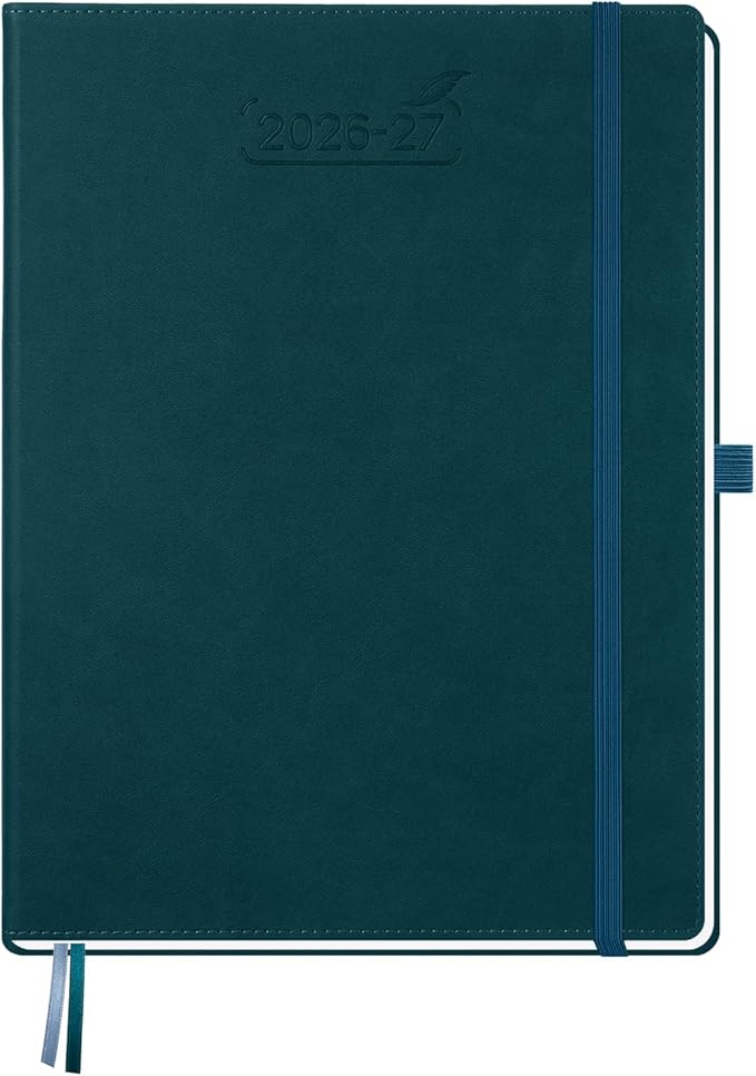 BEZEND Weekly Planner 2026-2027 (8.5" x 11") with Hourly Timeslots (Jul 26-Dec 27) 18 Months Academic Calendar & Monthly Tabs, Ideal for Students, Work & Home, PU Leather Hardcover -Dark Green