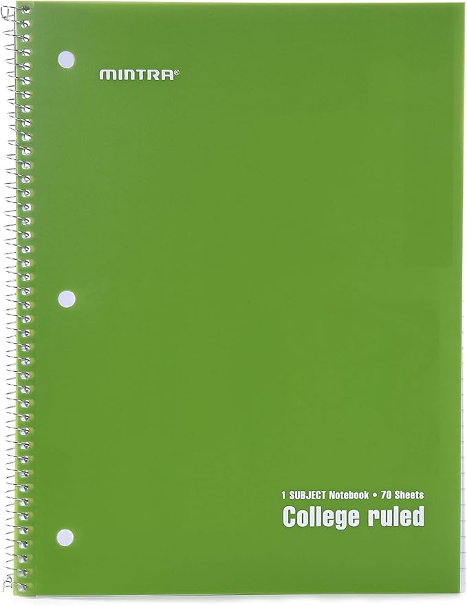 Mintra Office Spiral Notebooks, Wirebound, Journals for School, Work, Business, Aesthetic Stationery, Writing Pads, Teacher & Student Supplies (6, Solid Color, College)